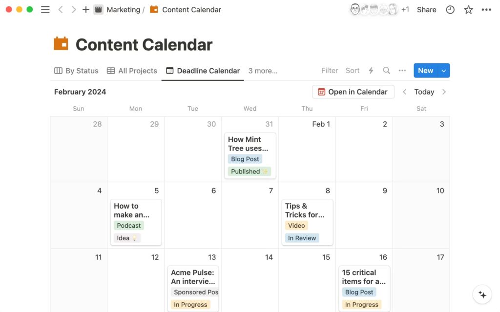 content calendar